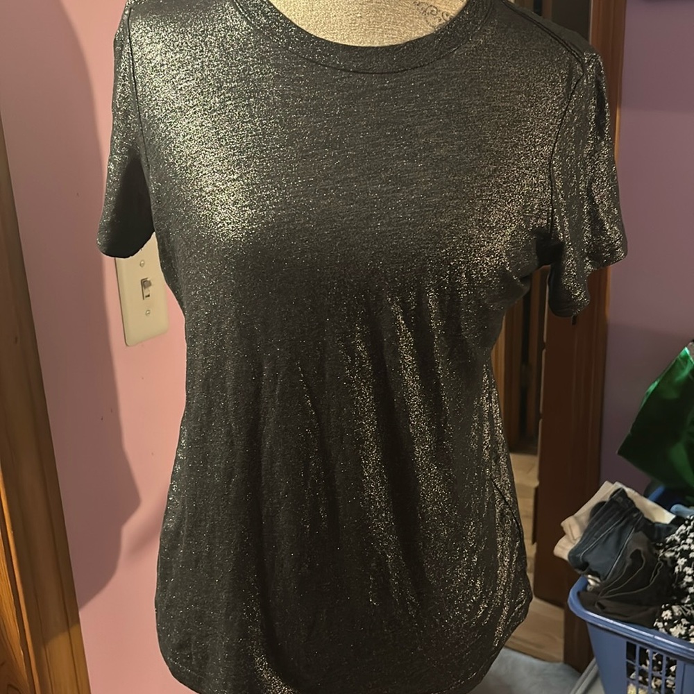 PAIGE Metallic Black Short Sleeve Tee